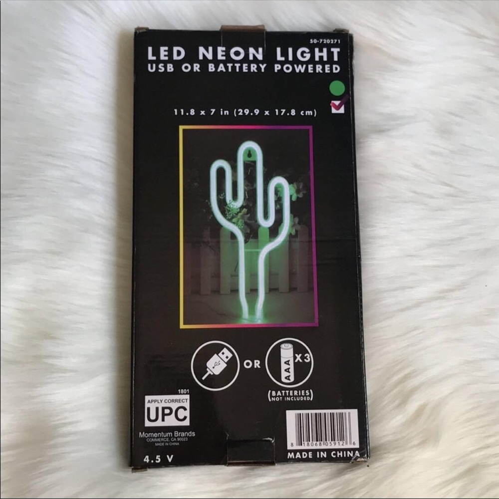 2 Green Cactus LED Neon Light Lamps + USB Charger